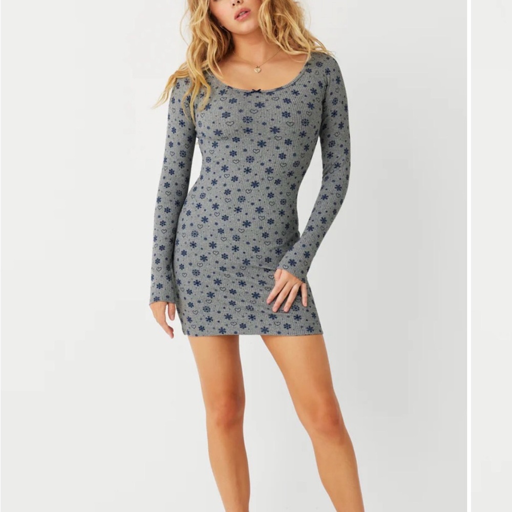 Frankie's Bikinis Blue Floral Long Sleeve Dress